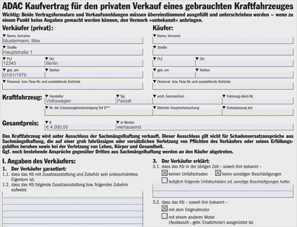 Kaufvertrag Privat Vorlage Word