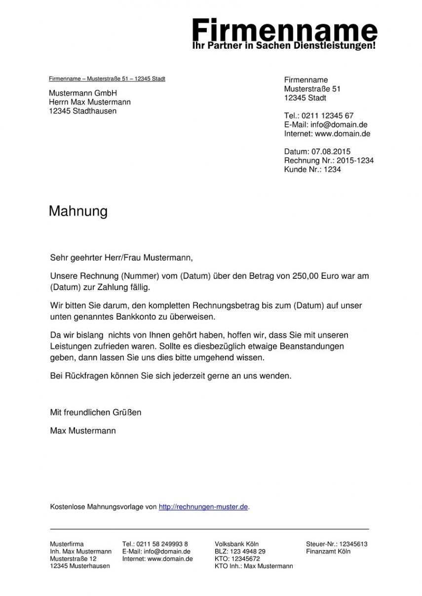 Mahnung Schreiben Muster