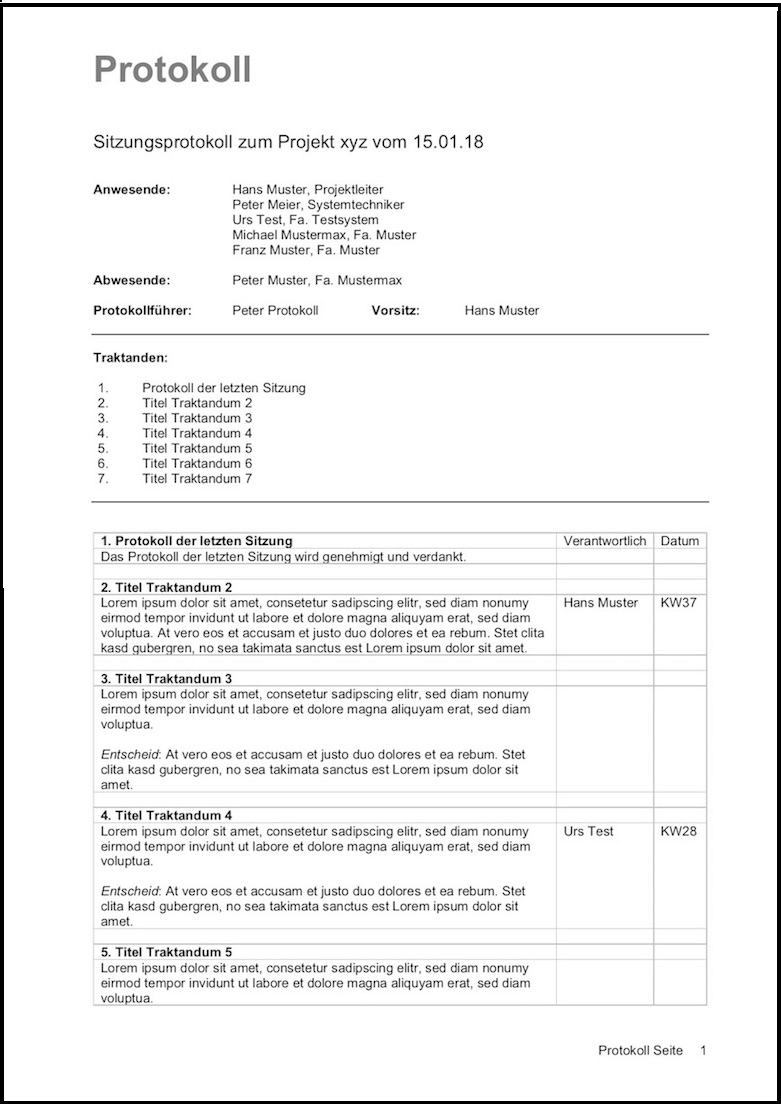 Protokoll Aufsichtsratssitzung Muster